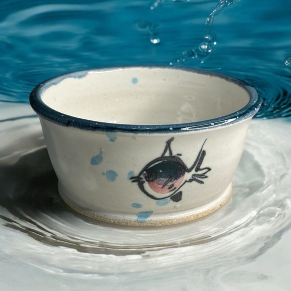 1991 Mississippi Mud Pottery Trinket Dish Cat Bowl Handcrafted Fish & Bubbles - Picture 4 of 8